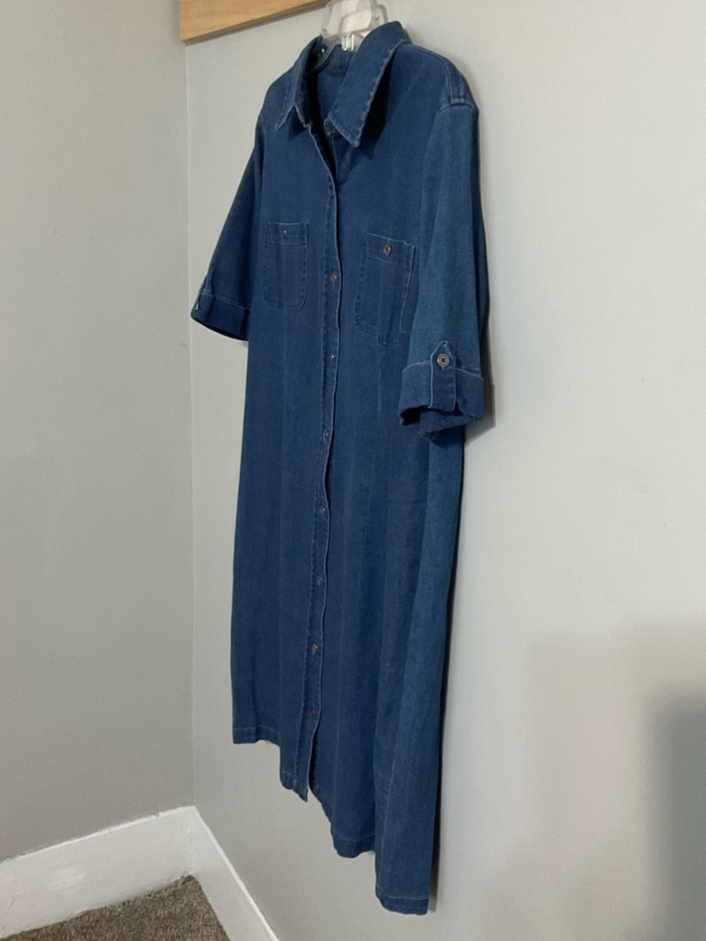Falls Creek Stretch Denim Button-Front Shirt Dress Large - Picture 2 of 6